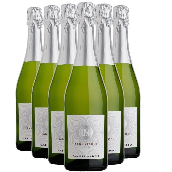 0% sans alcool - Blanc - Bruno Andreu - Vin de France - Vin Blanc (6x75cl) Effervescent Sans Alcool