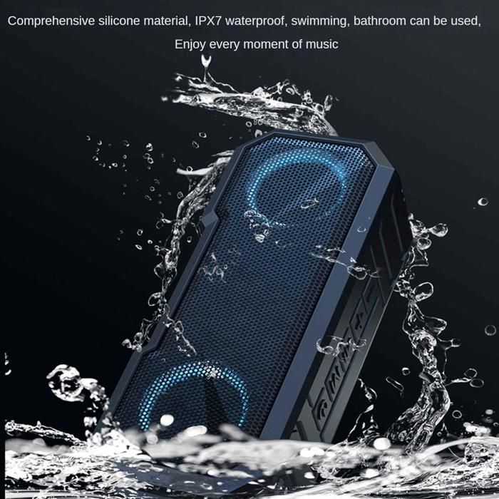Tragbarer Bluetooth-Lautsprecher, wasserdicht nach IPX7, 12 Stunden Akkulaufzeit, 360°-Stereo-Lautsprecher, LED-Anzeige, FM-Radio, Powerbank, TF-Kartensteckplatz, USB-Anschluss