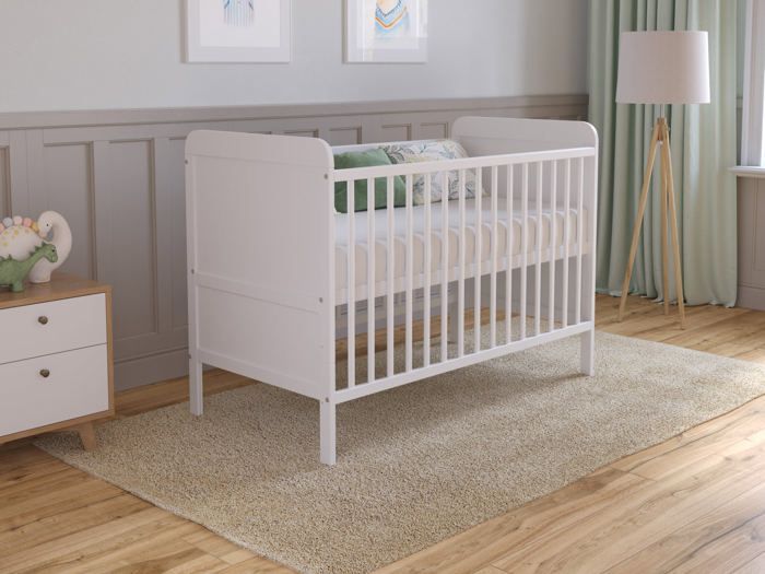 Convertible Baby Cot with Mattress - Complete Baby Cot Set 120x60 cm Wood, White