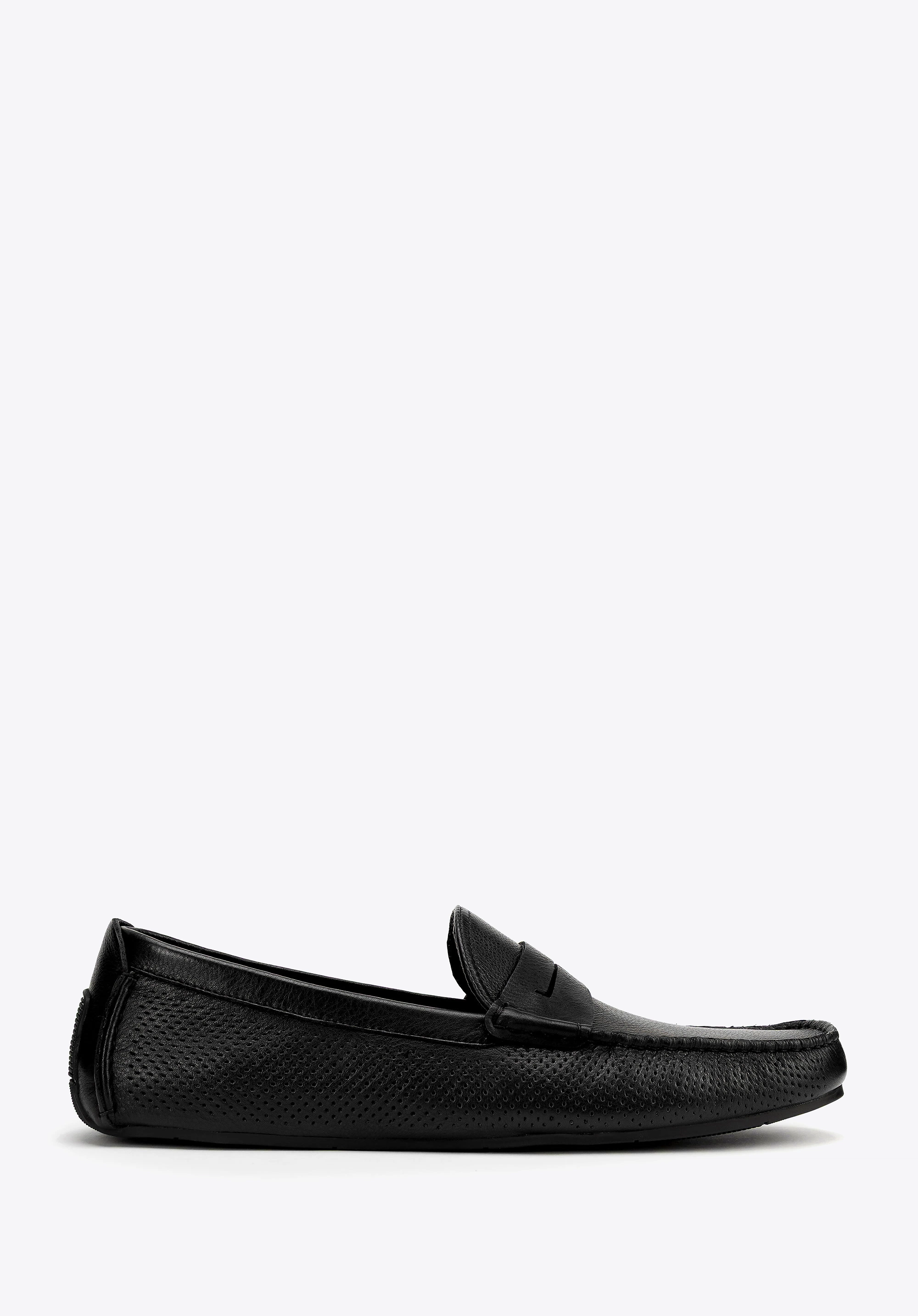 Męskie półbuty slip-on ze skóry czarne