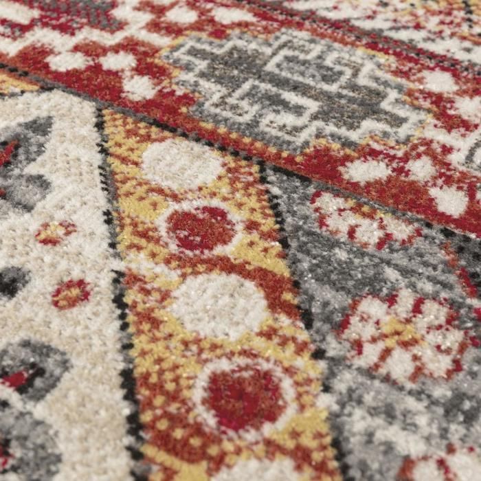 Tapis berbère 120x170 tissé motif saharien CLARK 5 rouge et jaune