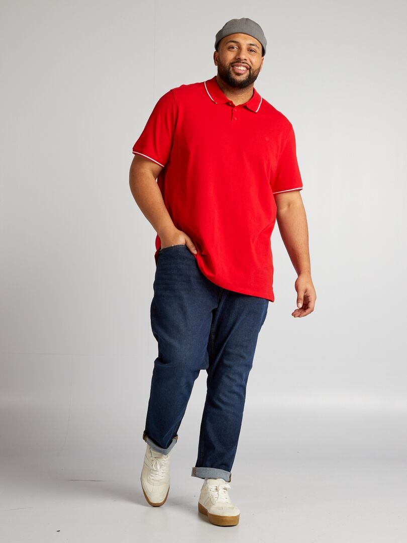 Contrasterend katoenen poloshirt - rood
