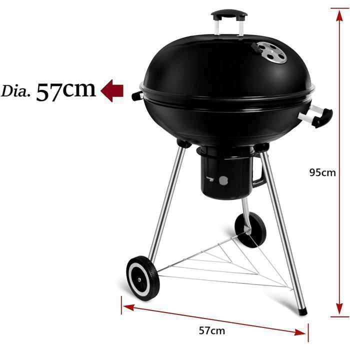 Barbecue rotondo a carbone, diametro 57 cm, barbecue mobile, griglia da giardino portatile, con coperchio e 2 ruote - 60 * 57 * 82 cm