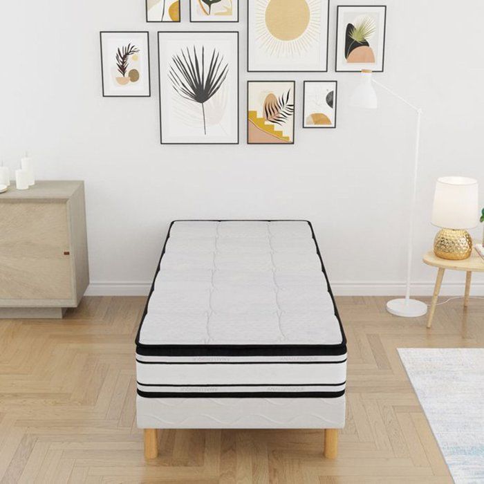 ULTIMATIVER KOMFORT Bettgestell + Matratze 90 x 200 cm | Höhe 22 cm | Optimierte Belüftung | 4 Beine | Fester Komfort
