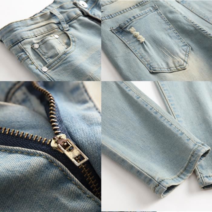 Men's ripped jeans - FONDUPIN - Straight leg jeans - Blue - Slim fit - Standard size