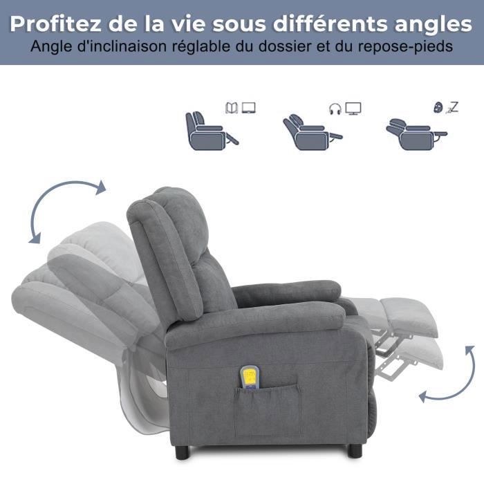 Fauteuil relaxation Massage inclinable - ALIGHTUP - Gris clair - 1 place - Tissu - Chauffage-Dossier réglable manuellement