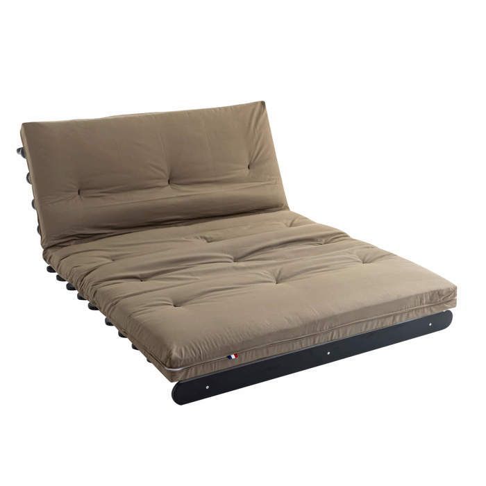 Materasso futon color tortora con cuore in lattice, 90x190 cm - Taupe - Garanzia di 5 anni - Terre de Nuit