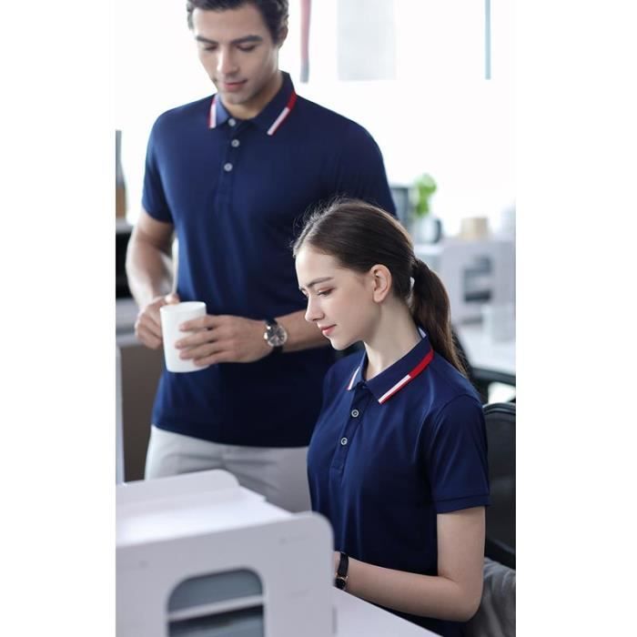 Set di 2 polo da uomo estive a maniche corte, eleganti, in tinta unita, casual, in tessuto traspirante e confortevole - Bianco/Blu scuro