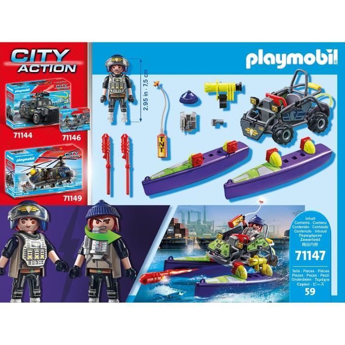 PLAYMOBIL 71147 Quad Bandit transformable, Unidad de élite de la policía, Acción urbana, Para mayores de 5 años