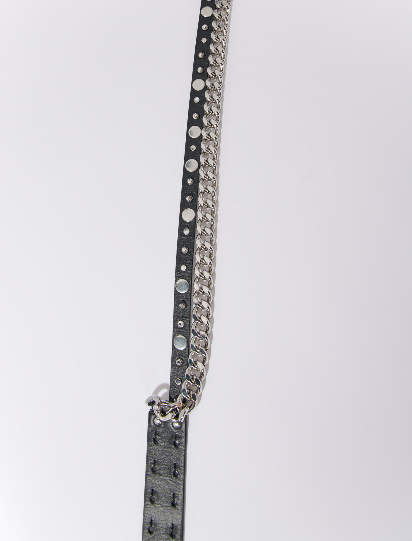 Dubbele leren riem met ketting - Zwart