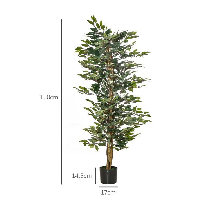 Plante artificielle - HOMCOM - ficus hauteur 1,5 m tronc branches liane lichen réalisme - plastique - 1,5 m