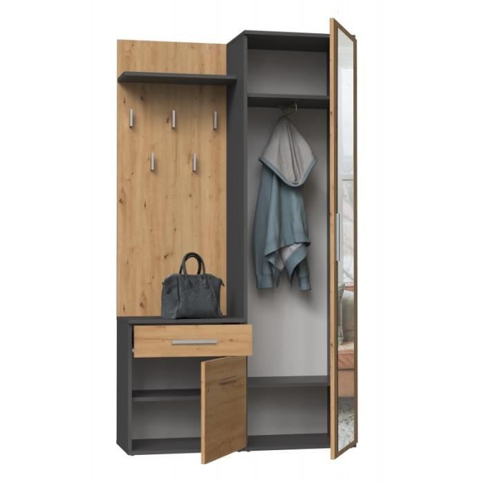 Entryway furniture - CDF - Cabinet with mirror - Matte grey - Contemporary design - 5 hooks