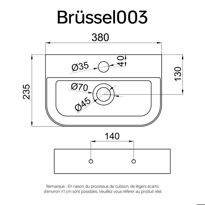 Lavabo de encimera doporro, lavabo rectangular de cerámica para baño, 38x23,5x8cm, Brüssel003 Blanco