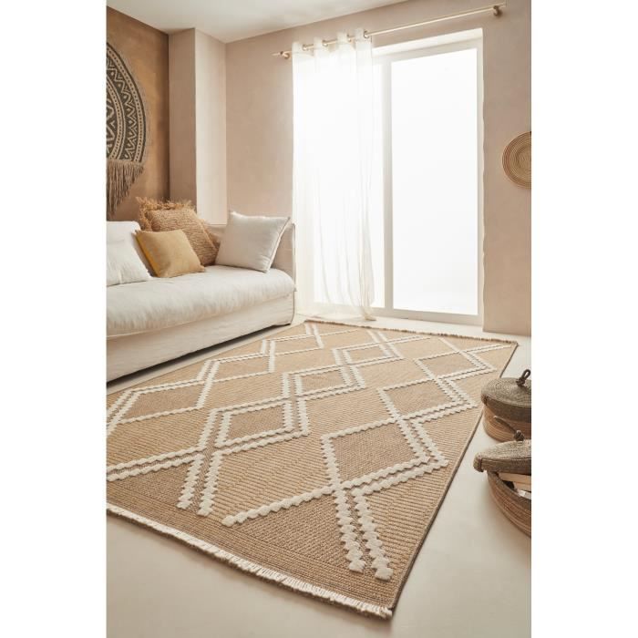 Alfombra de interior/exterior con aspecto de yute y estampado de rombos - NAZAR RUGS - 160x230 cm - Natural - Amarillo