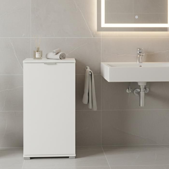 Meuble Bas Blanc 1 Porte | Armoire Multiusage avec Étagère Ajustable | Prêt à l’Emploi pour Salle de Bain/Entrée/Buanderie