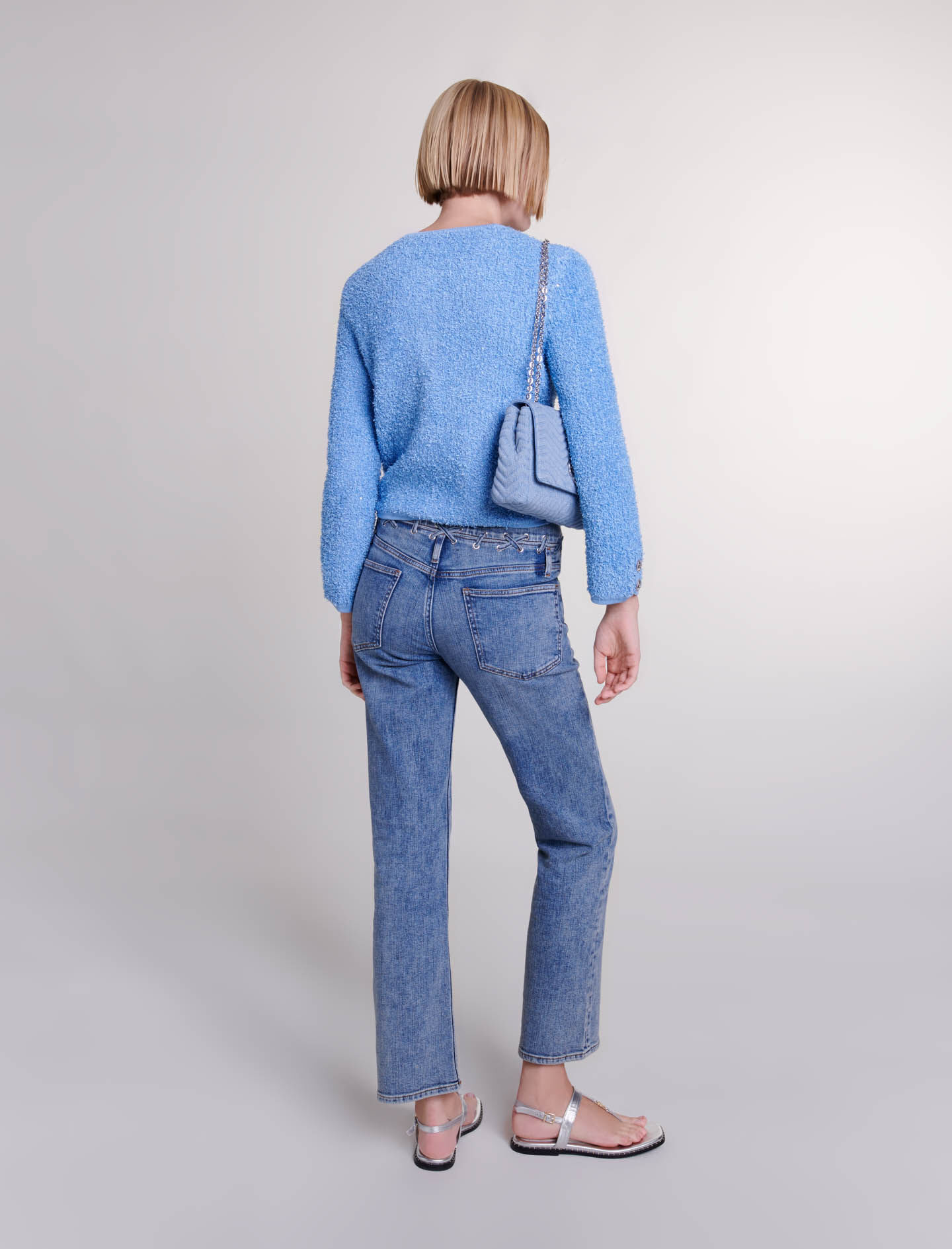 Gebreid vest met pailletten - Blauw