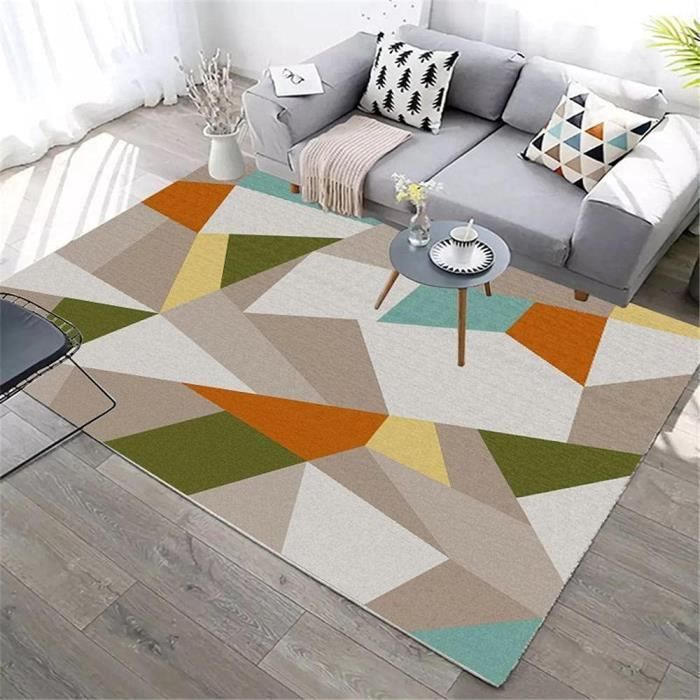 Tapis de Salon Moderne Rectangulaire - Multicolore - Doux et Confortable - Résistant aux Taches - 60x90cm
