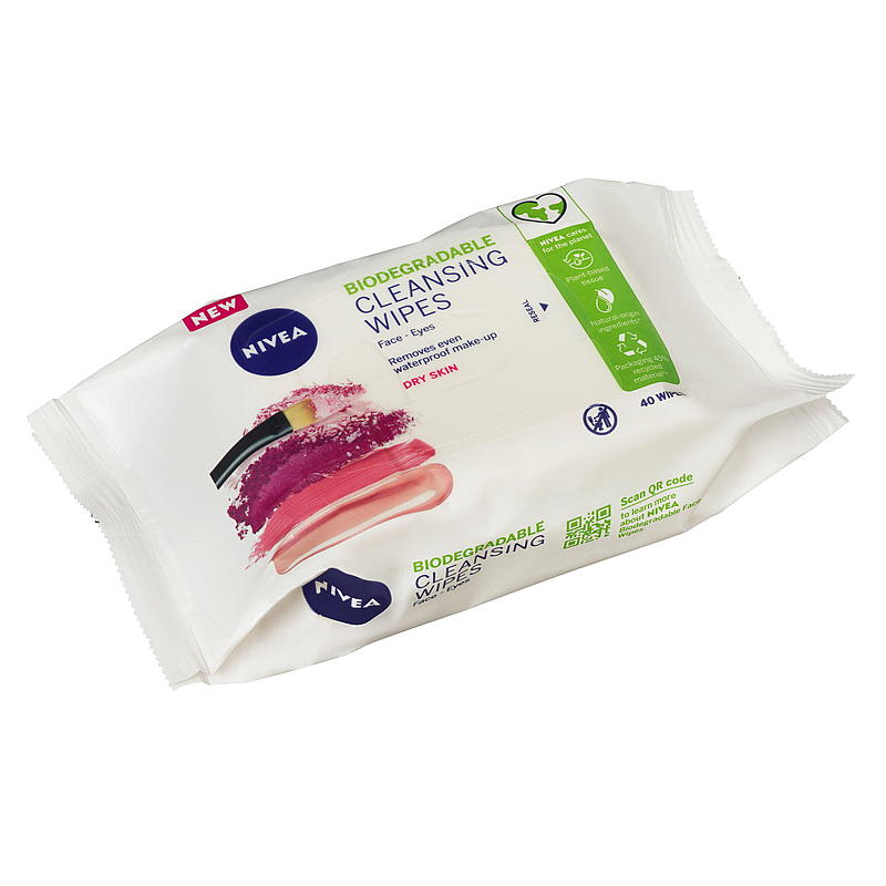 Toallitas desmaquillantes Nivea, 40 unidades. Piel seca, suave.