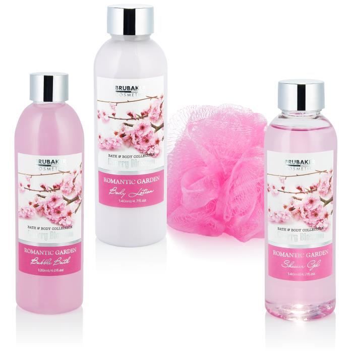 BRUBAKER Cosmetica Bad- & Doucheset - 7-delig - in een decoratief bad - Cadeau-idee - Kersenbloesem