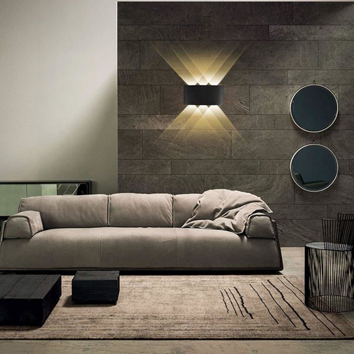 Moderne Applique Murale,6W LED Lampe Murale Interieur,Blanc Chaud Applique murale étanche pour Chambre Couloir Salon,Noir
