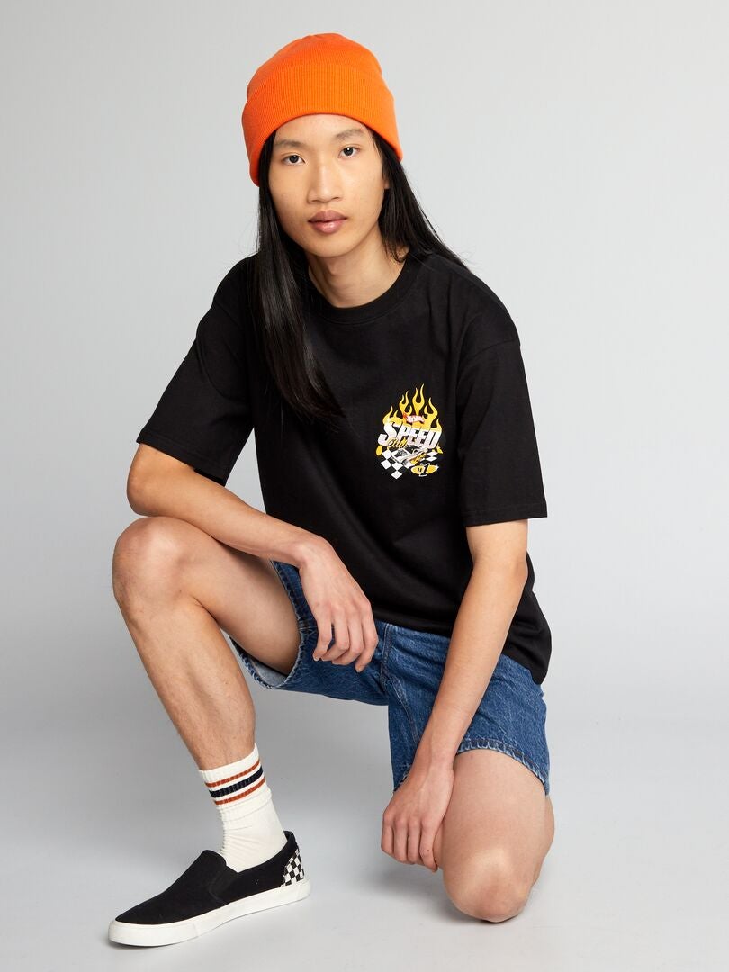 T-shirt met 'Hot Wheels'-print - zwart