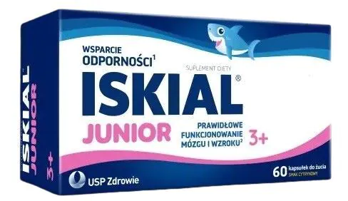Iskial Junior, Wsparcie odporności dla dzieci od 3. roku życia, Kapsułki do żucia, Smak cytrynowy