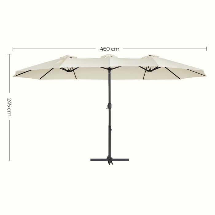 SONGMICS Parasol Double 460 x 270 cm, Ombrelle Extra Large pour Terrasse, Protection UPF 50+, avec Manivelle, sans Socle, GPU036M01