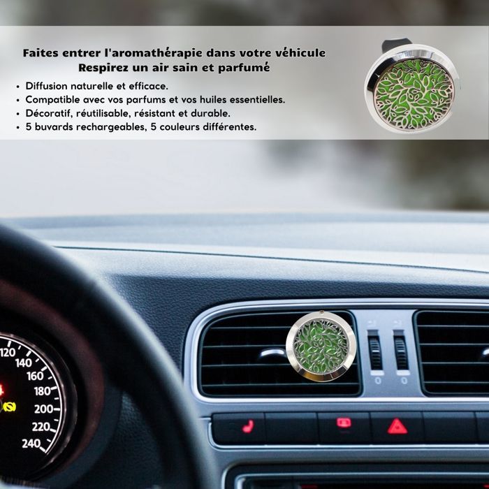 Diffuseur pour voiture - ZEN'ARÔME - Clip'Arôme VerTige - Acier inoxydable - 5 buvards réutilisables - Découpe laser