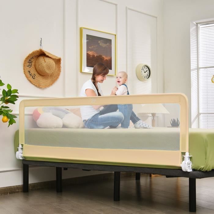 COSTWAY Sponda di protezione pieghevole per lettino, 180 x 37 x 56 cm, con cinghie regolabili per materasso, angolo regolabile a 180°, beige