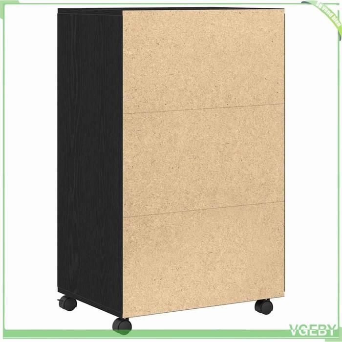 Cabinet Roulant - Chêne noir - 55 x 40 x 91 cm - Bois d'ingénierie - Style industriel