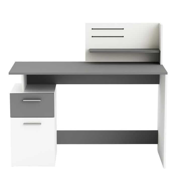 Escritorio recto - Blanco y gris - Contemporáneo - Ancho 121,5 x Alto 109,7 x Profundidad 55,1 cm - 1 puerta, 1 cajón - PLATON