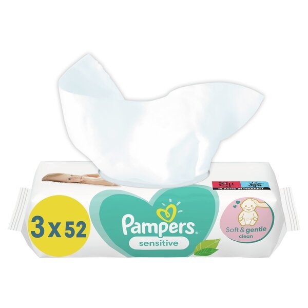 Pampers Sensitive bērnu mitrās salvetes<br>3 x 52 gab.