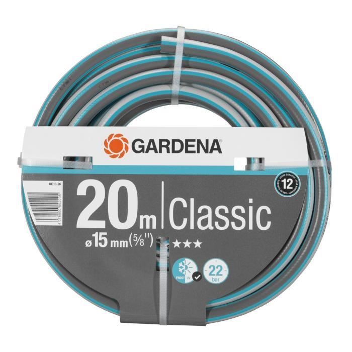 Manguera de jardín clásica GARDENA - 20 m de longitud - 15 mm de diámetro - Alta resistencia a la presión de 22 bar - 12 años de garantía