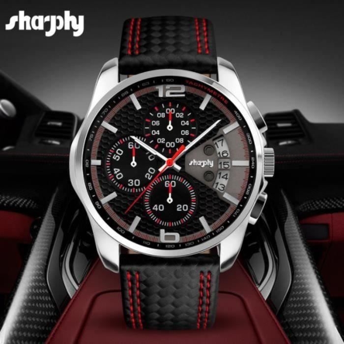 Orologio cronografo analogico al quarzo impermeabile da uomo SHARPHY con cinturino in pelle nera