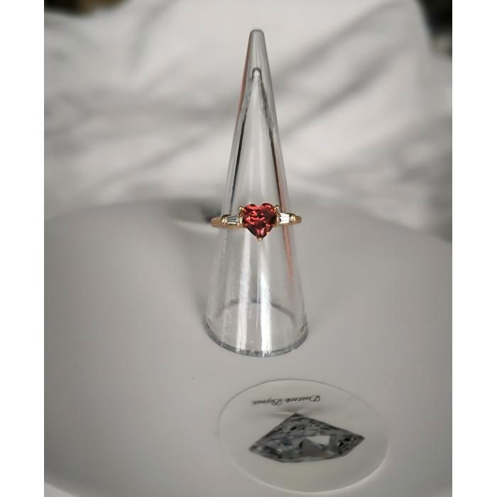 Anillo - Mujer - Corazón - Cristal - Rojo - Chapado en oro amarillo de 18k - 3 micras - Tallas 52 a 58