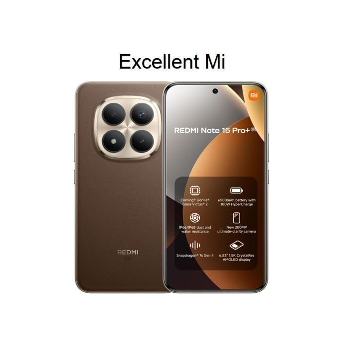 Smartphone Redmi Note 15 Pro+ 5G con 12 GB de RAM y 512 GB de ROM, color marrón moca - Vendido por Excellent Mi - Versión para la UE - Cargador no incluido
