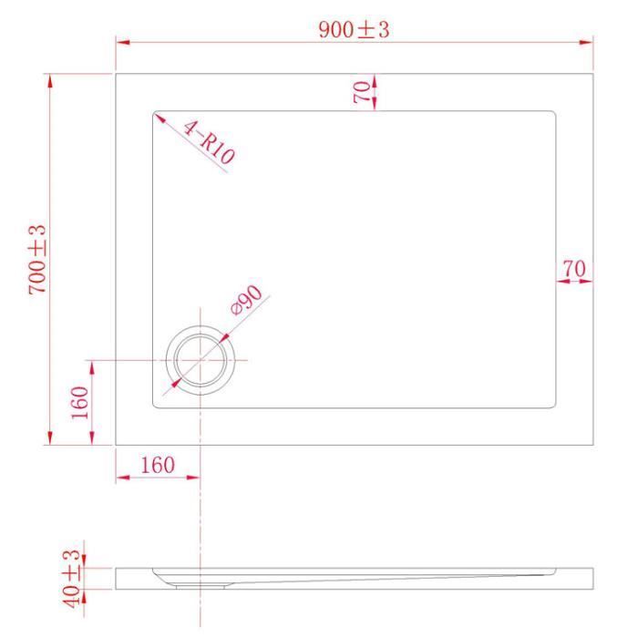 Plato de ducha rectangular de acrílico, modelo Flower UltraSlim - Blanco - 70x90x4 cm