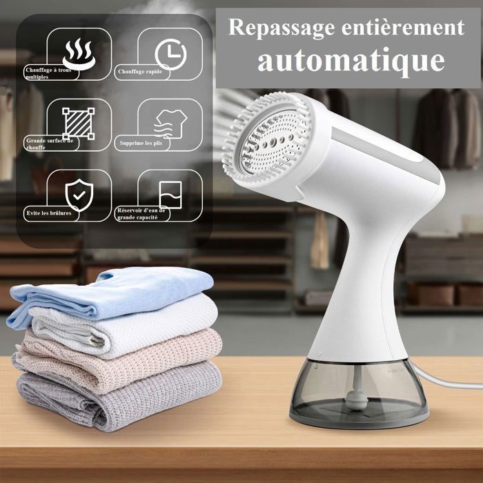 Défroisseur Vapeur à Main, Défroisseur Vapeur Vertical 1500W 300ML 130 Degré pour Vêtement Voyage Maison, Chauffage rapide, Blanc