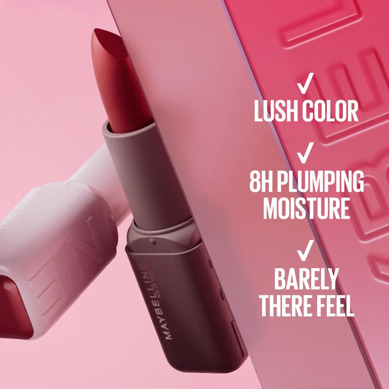MAYBELLINE NEW YORK serumo lūpų dažai Švelnūs, aksominiai lūpų dažai su drėkinamuoju efektu.