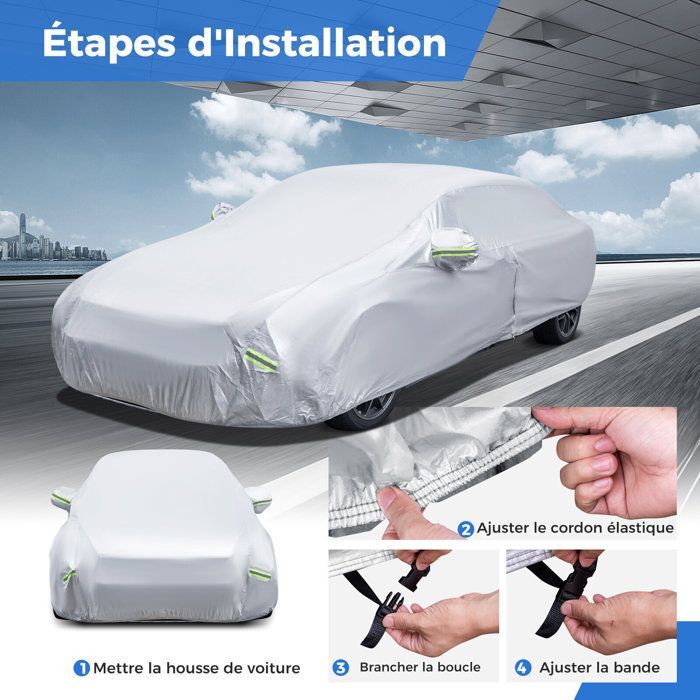 Funda para coche de exterior COSTWAY, con puerta con cremallera, tiras reflectantes y bolsa de almacenamiento, no superior a 479 cm.