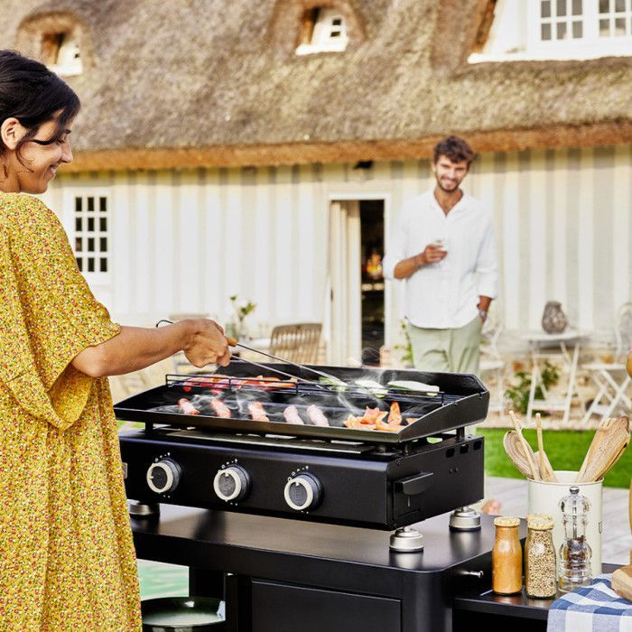 Plancha gaz Silvia IIG Evo 3 feux –BRASERO BY FAVEX - 7,95 kW – Plaque revêtement céramique 67 x 34 cm – 10 convives – Housse inclus