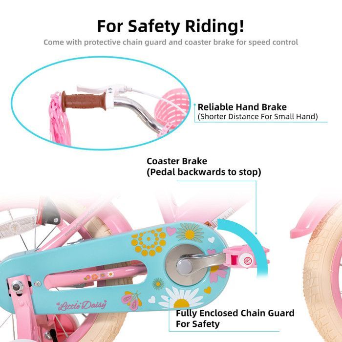 Vélo d'enfant - HILAND - JOYSTAR - 12 pouces - Rose - Avec roues auxiliaires