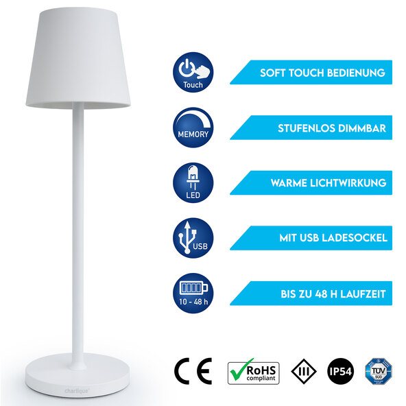 Επαναφορτιζόμενη επιτραπέζια λάμπα LED Dinner Light κλασική, λευκή