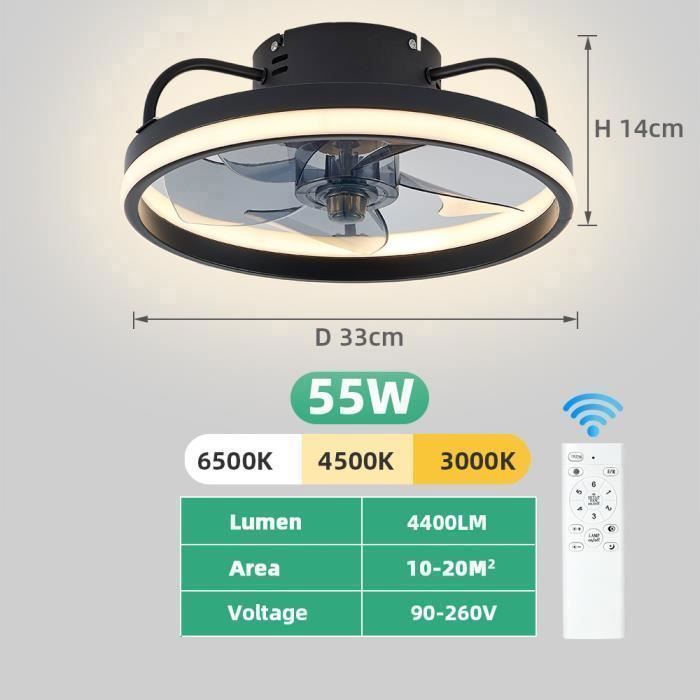 Ventilador de techo UVERBON, 6 velocidades, silencioso, regulable, 3 colores con mando a distancia, 33 cm.