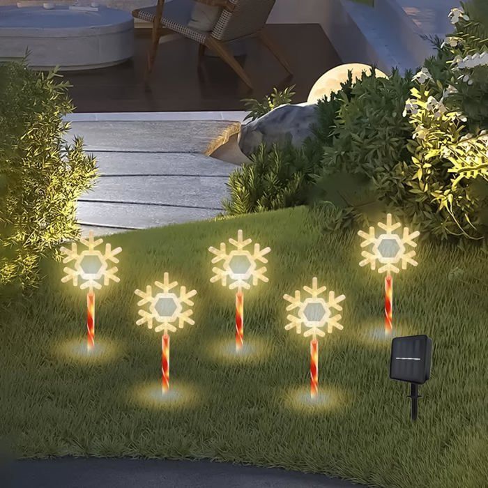 Luzes solares de jardim para uso externo - 5 peças de luzes solares de Natal em formato de floco de neve | Lâmpadas LED à prova d'água
