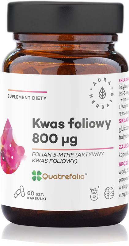 Aura Herbals Kyselina listová 800 μg Doplněk stravy Quatrefolic v kapslích pro usnadnění početí