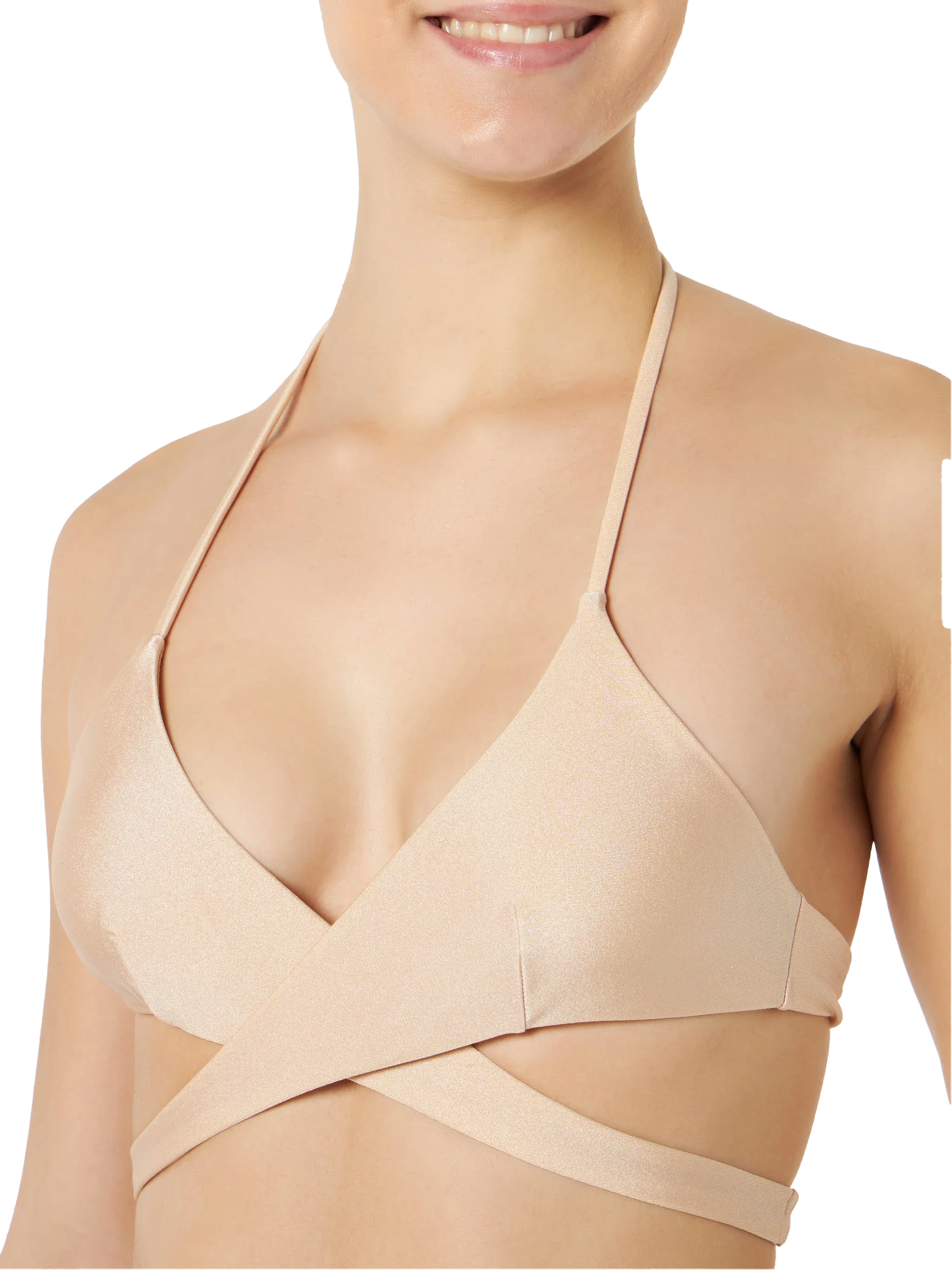 Dames triangelbikini met wikkelmodel in glanzend beige