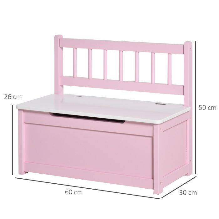 Coffre à jouet enfant - banc de rangement - HOMCOM - 2 en 1, couvercle rabattable, charnières de sécurité - 60 x 30 x 50 cm - rose