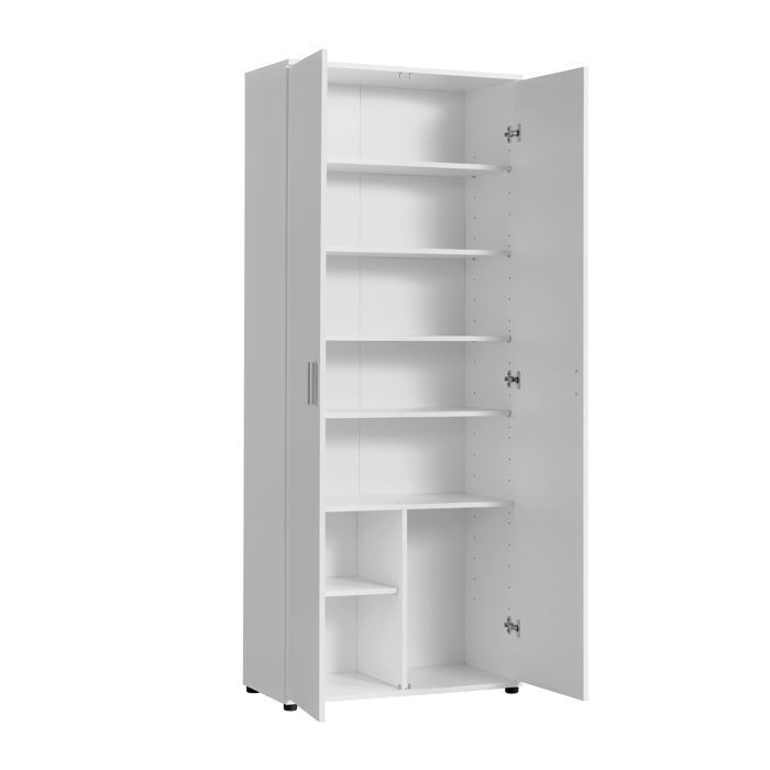 Armario de almacenamiento de 2 puertas - Armario de oficina de 6 estantes - 75x35x184 cm - Mueble de almacenamiento - Blanco