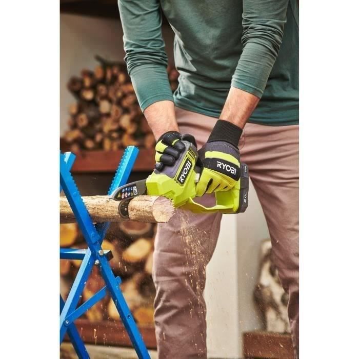 RYOBI - Podadora de mano sin escobillas de 18 V, barra guía de 10 cm, 6 m/s + 1 batería de 4 Ah y cargador - RY18PSX10A-0 + RC18120B-140X
